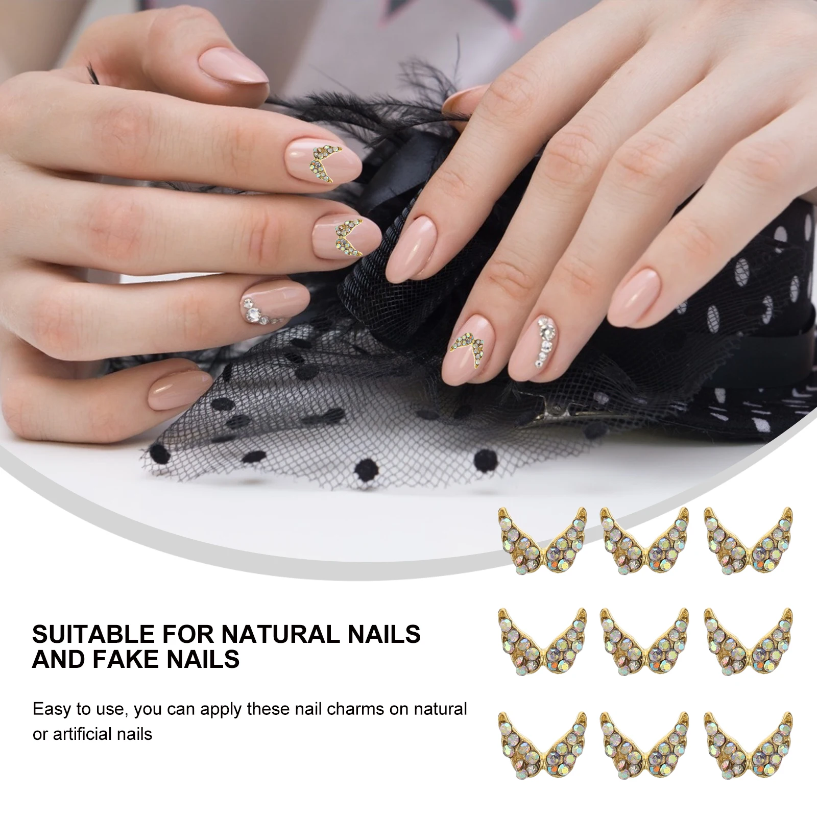 

20Pcs Wing Design Nail Art Rhinestones Durable Exquisite Gems for Home Beauty Without Salon 3D Sticker Decals Nail Art Sticker