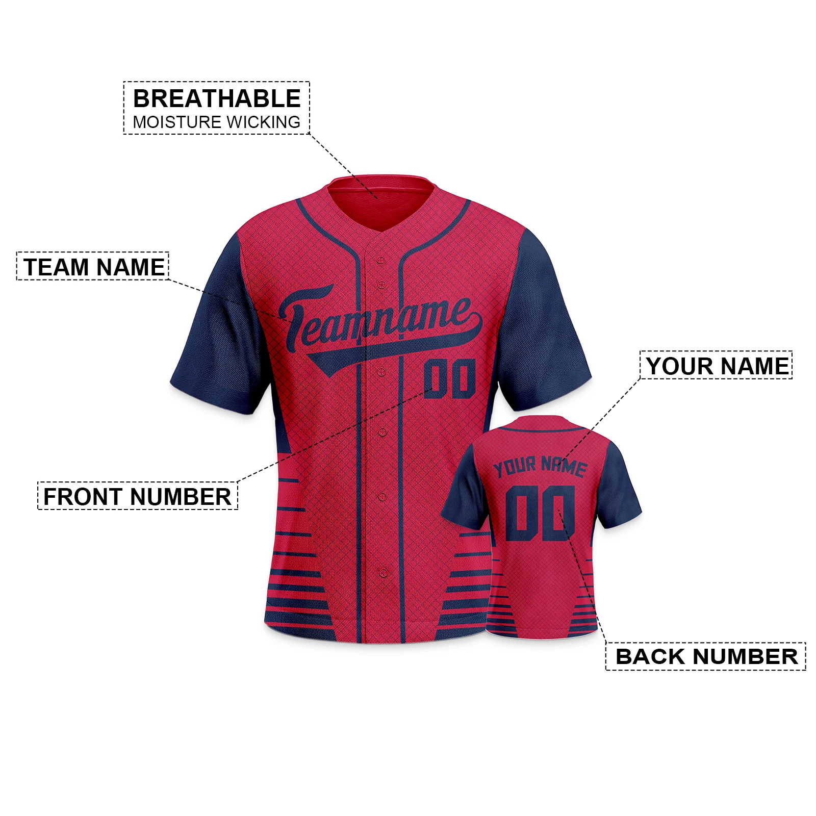 Custom Baseball Jersey Red Navy Print Name Number Team Training Shirt Men Women Youth Kids Personalized Sportswear Fans Gift