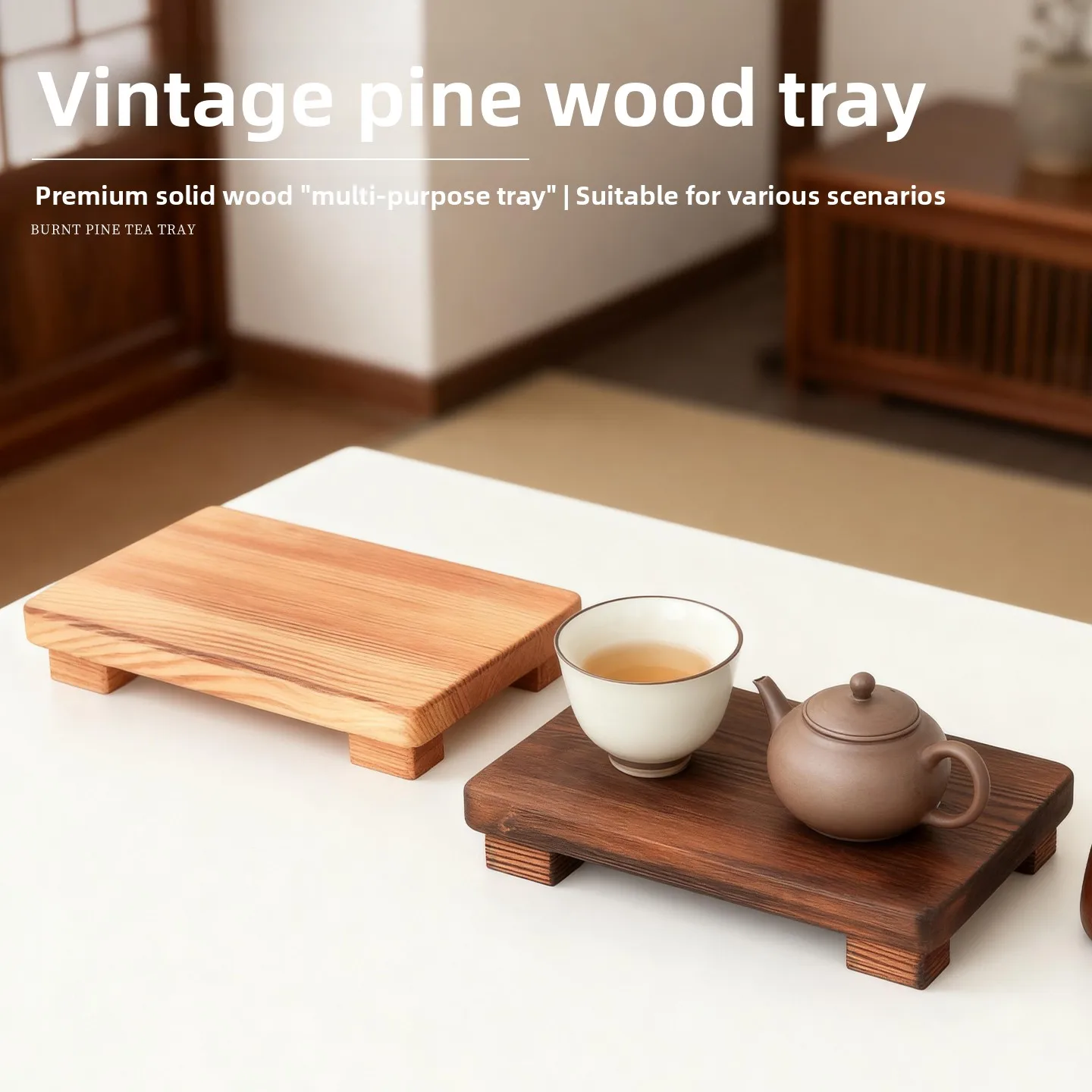 

Retro Wood Square Tray with Foot Pad Home Use Incense Jewelry Storage Tray Display Stand Flower Pot Bowl Base