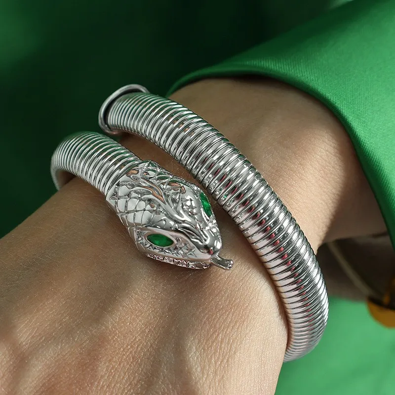 New ins Stainless Steel Wrapped Snake Bracelet Vintage Elastic Gypsy Polishing Bangle For Women Men Fashion Jewelry