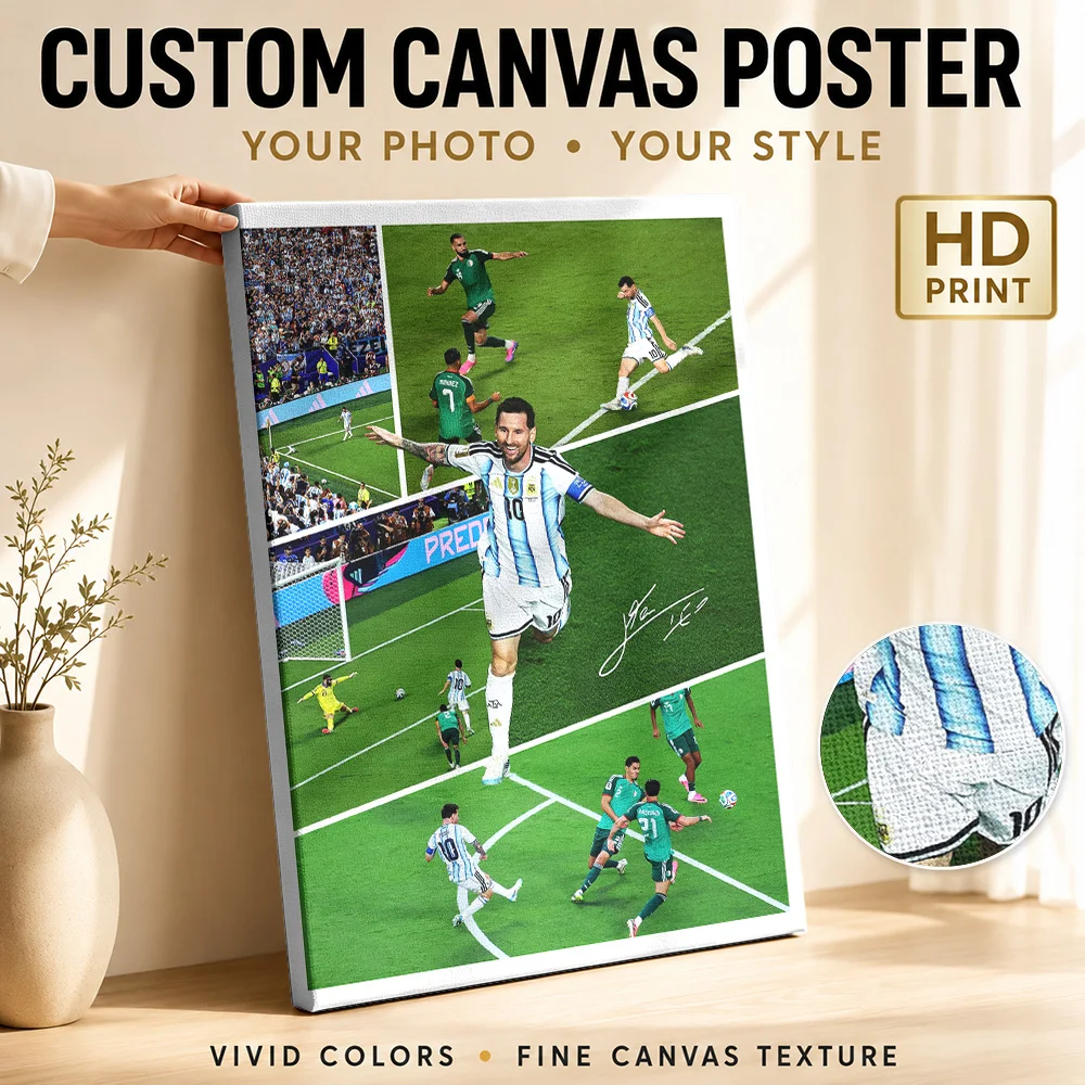 Lionel Messi Argentina Soccer Collage Canvas Print Personalized Photo Multi Panel Composition Wall Art For Bedroom, Coach Gift