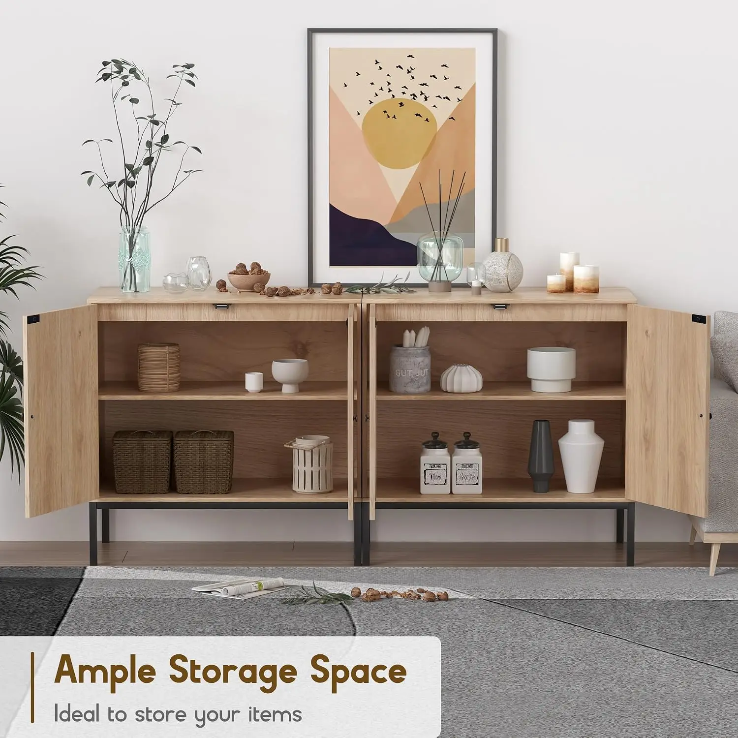 Rattan Sideboard Cabinet 2 Doors, 31.5