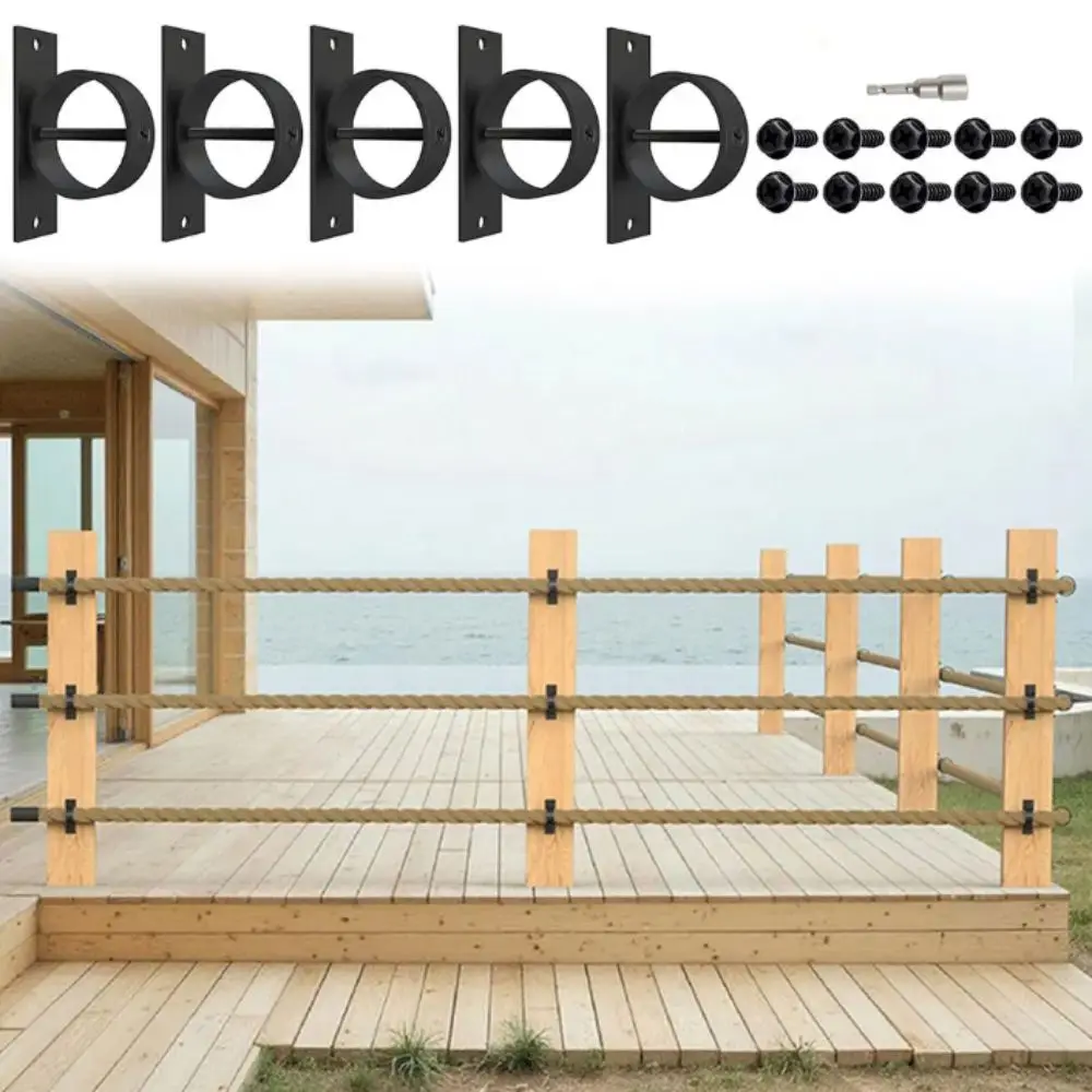 Black Finish Stainless Steel Rope Holder Rust-Proof Coating Complete Installation Package Decorative Rope Railing Elegant Design