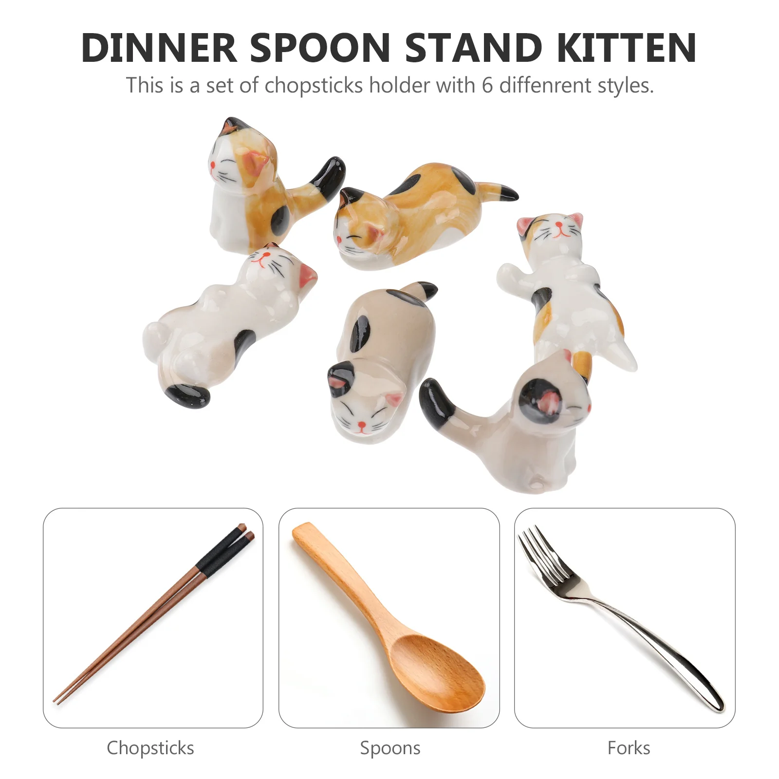 

6pcs Japanese Ceramic Chopstick Holder Lucky Cat Spoon Rest Kitten Fork Stand Dinner Tableware Kitchen Decoration Gift