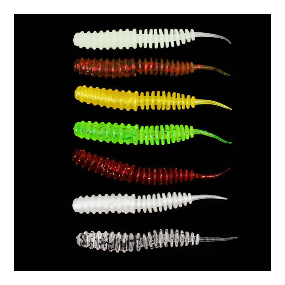 10pcs/lot, 6.5cm/1.2g road sub bait bass mandarinfish mandarin fish cocked mouth screw tail straight tail light dance worm