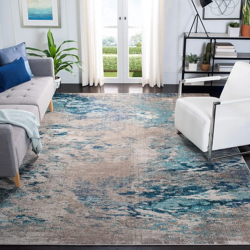 Large Area Rug, Abstract Design, Non-Shedding & Easy Care, Ideal for High Traffic Areas in Living Room, Bedroom, Blue/Grey Rug