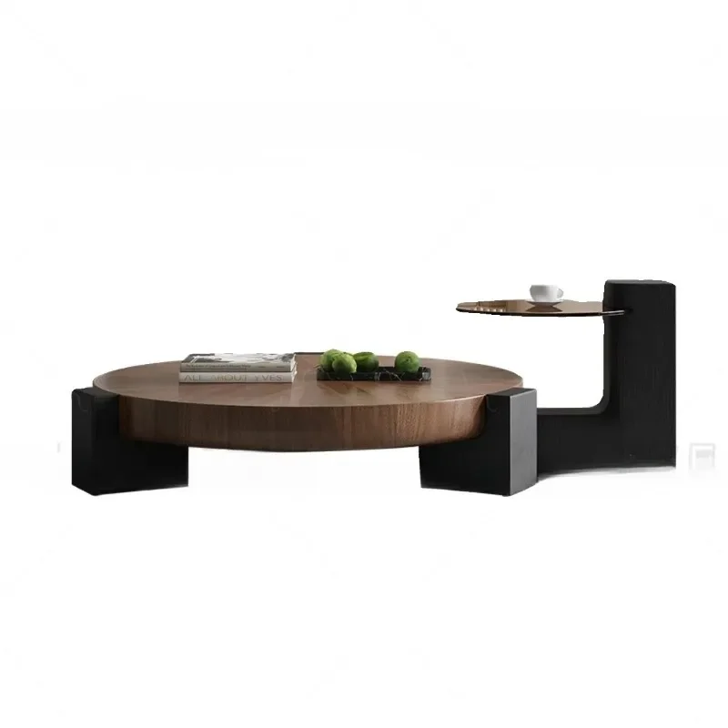 High-end living room walnut color coffee table modern simple small apartment designer solid wood round coffee table