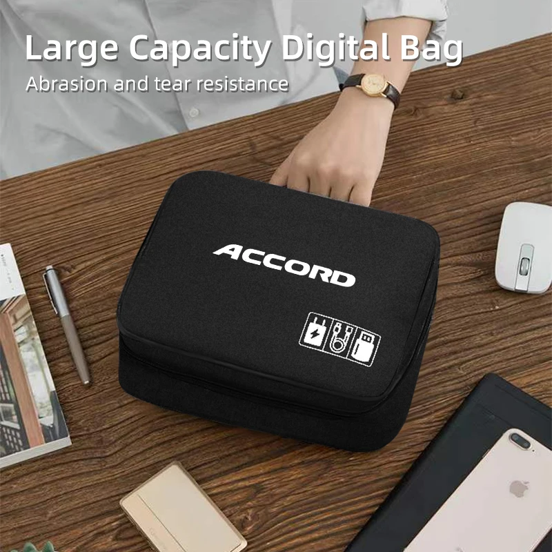 Car Portable Cable Organizer Waterproof Digital Storage Bag For Honda Civic Fit Accord Odyssey City Pilot Jazz CRV Vezel Stream