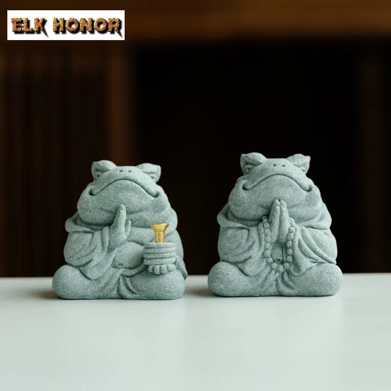 Green Sandstone Incense Burner Lucky Mini Toad Tea Pet Aesthetic Incense Stick Holder Smell Distributor Drinkware Ornament Gifts