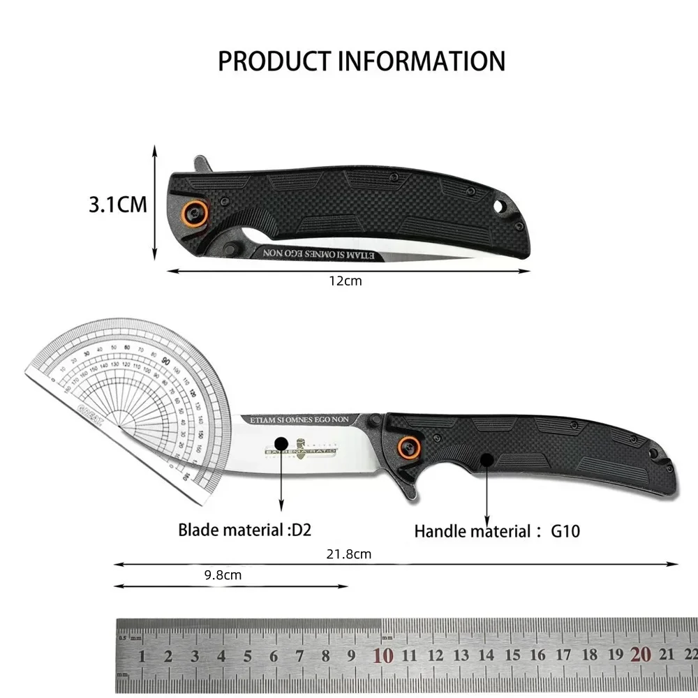 Black/Green/Brown Folding Pocket Knife D2 Blade G10 Handle Hiking Survival Portable Knives Outdoor EDC Hunting Camping Tools