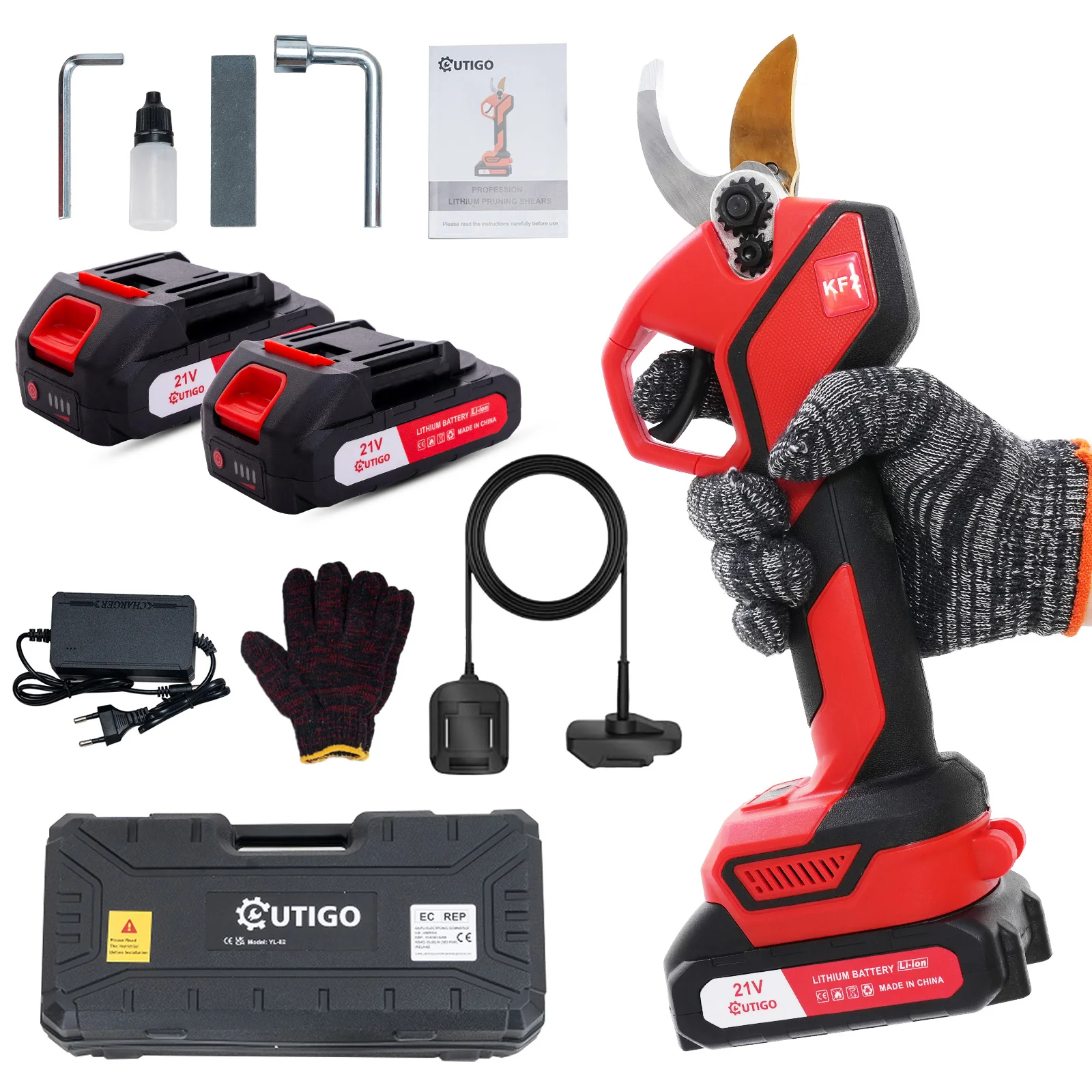 OUTIGO 25mm sécateur électrique sans fil, avec piles 21V 2x1500mAh, pour couper des arbres fruitiers et des vigneaux