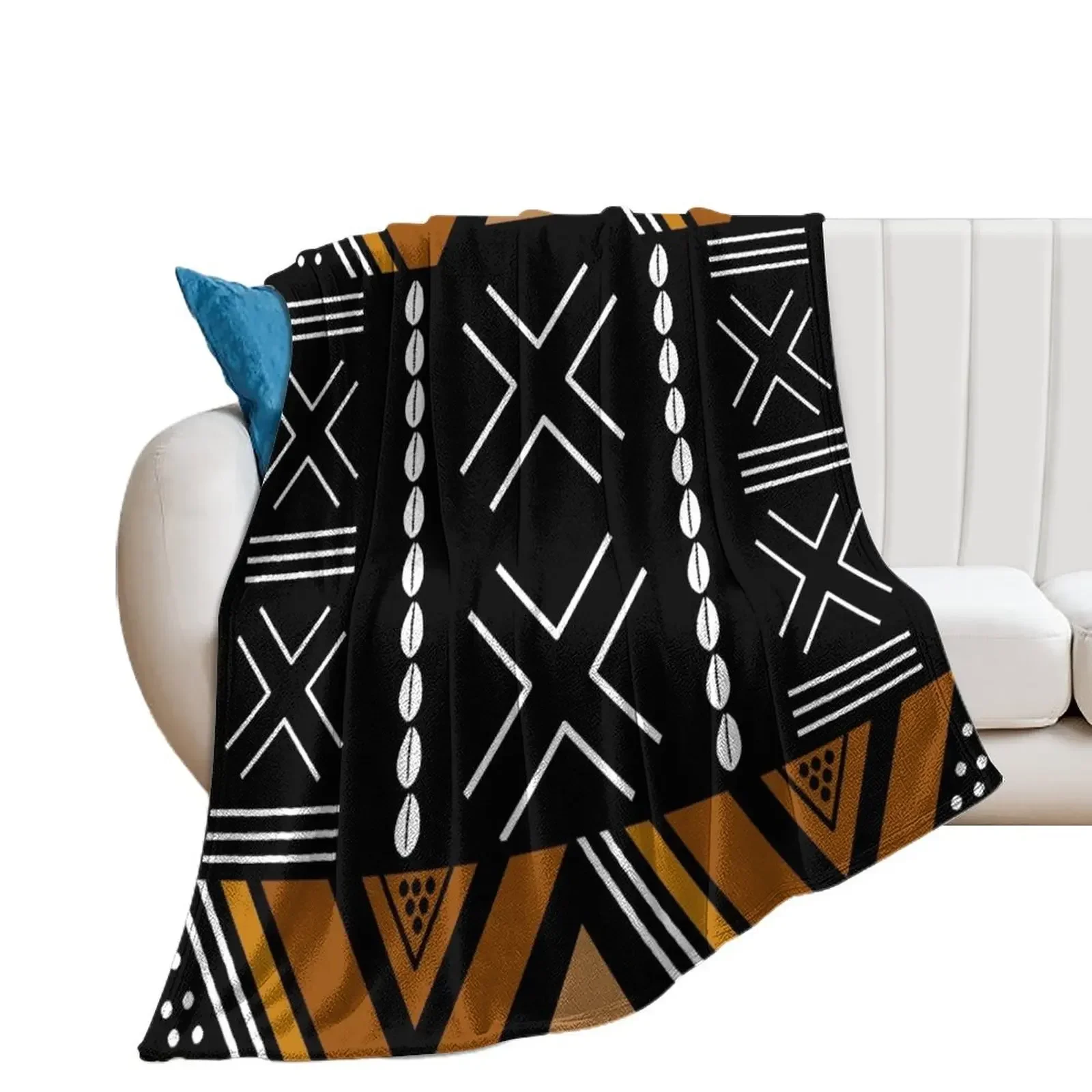 African Mud Cloth Bogolan Design Throw Blanket For Sofa Thin Soft Plaid Bed covers Retros Blankets