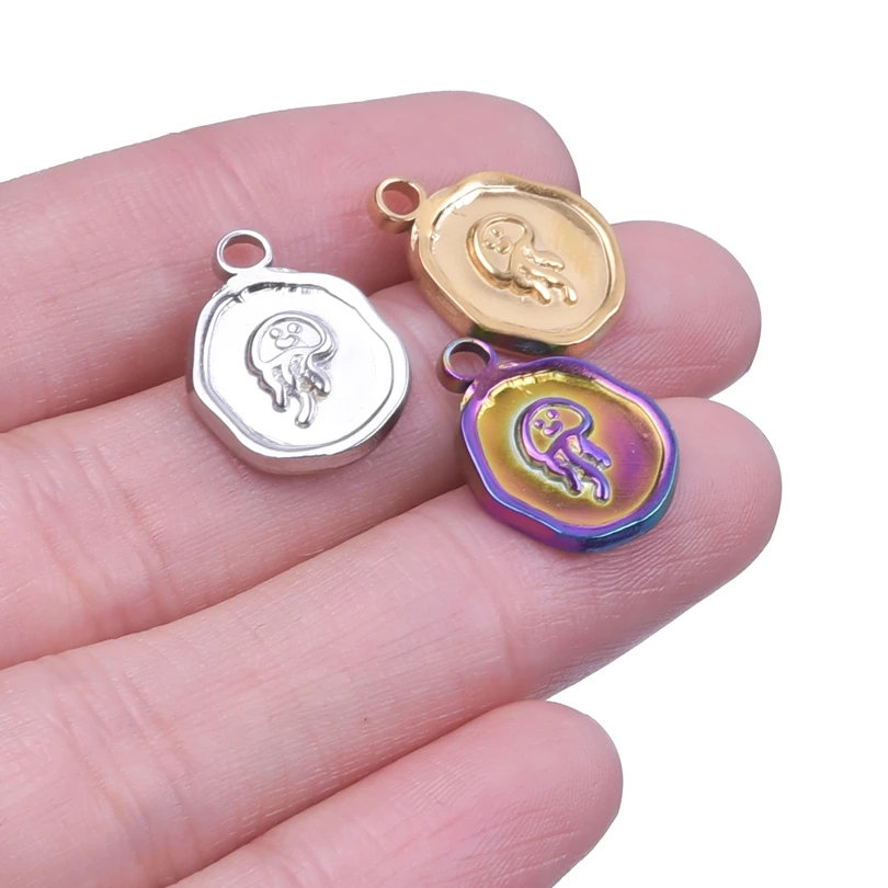 Kawaii Jellyfish Charm Pendants For Jewelry Making Supplies Animal Stainless Steel Charms Bulk Irregular Circle Scaleph Breloque