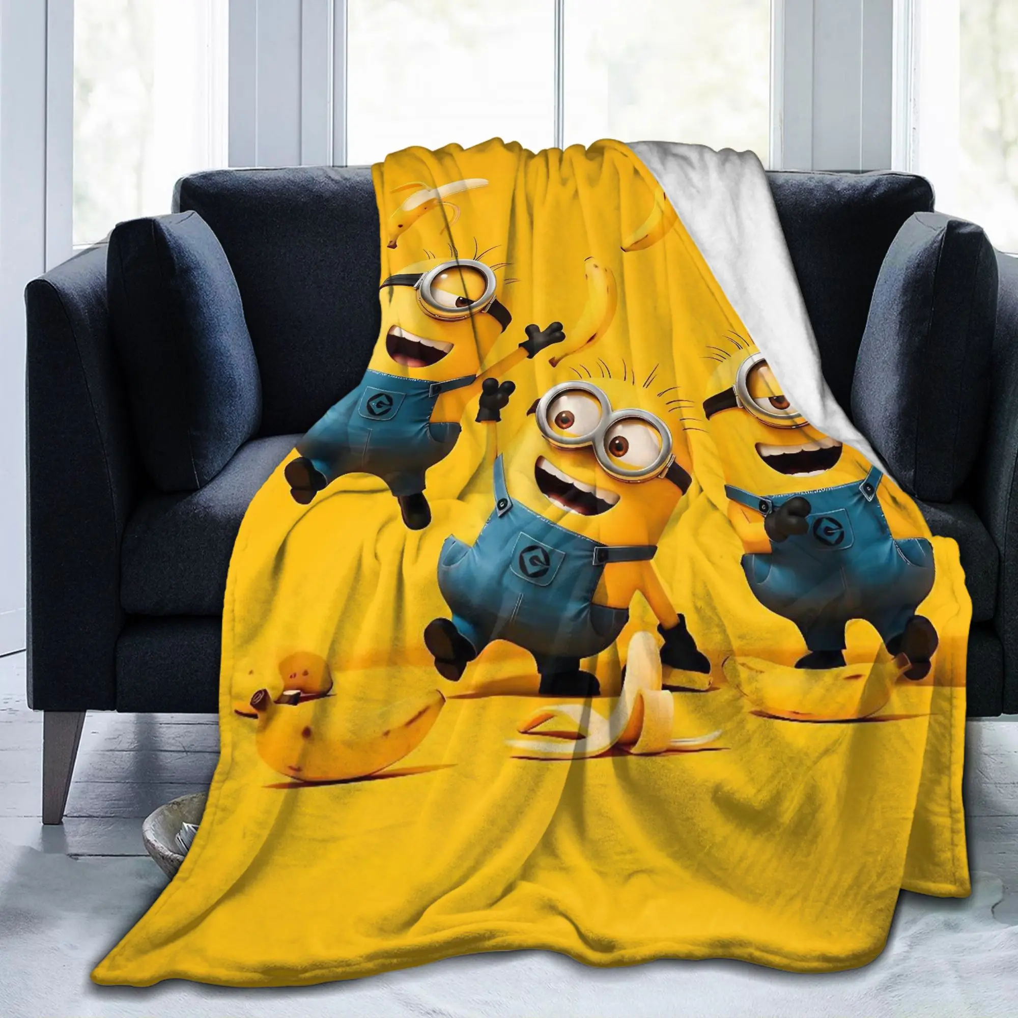 M-Minions-s Banana Funny Cartoon Blanket Flannel  Winter  Breathable Ultra-Soft Throw Blanket for Bedding Car Plush Thin Quilt