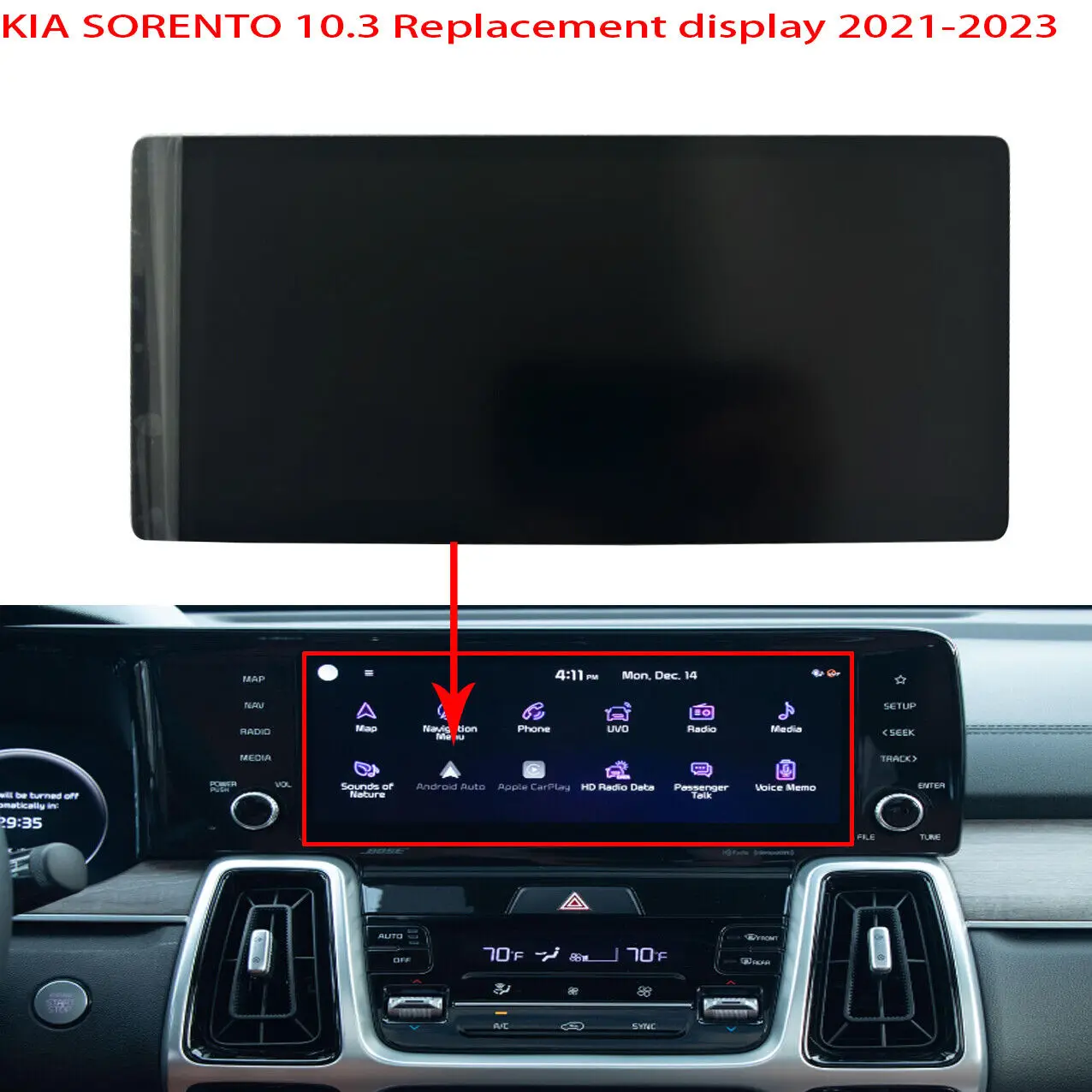 REPLACEMENT LCD Display Touch screen panel for 2021-23 KIA SORENTO MQ4 DISPLAY RADIO ATC32HYAN​ 96560-R5HC0FHL​