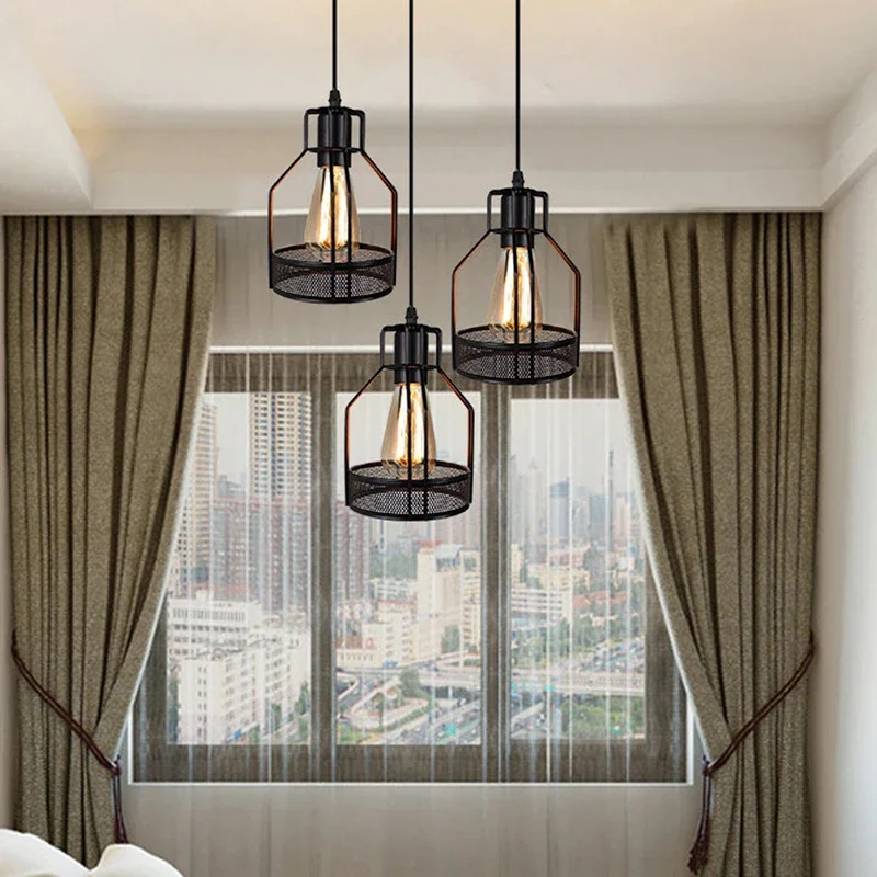 

Iron Wrought Hollow Chandelier Living Room Retro Restaurant Bar Pendant Lamps 1 Head Stainless Steel Spider Lighting E27