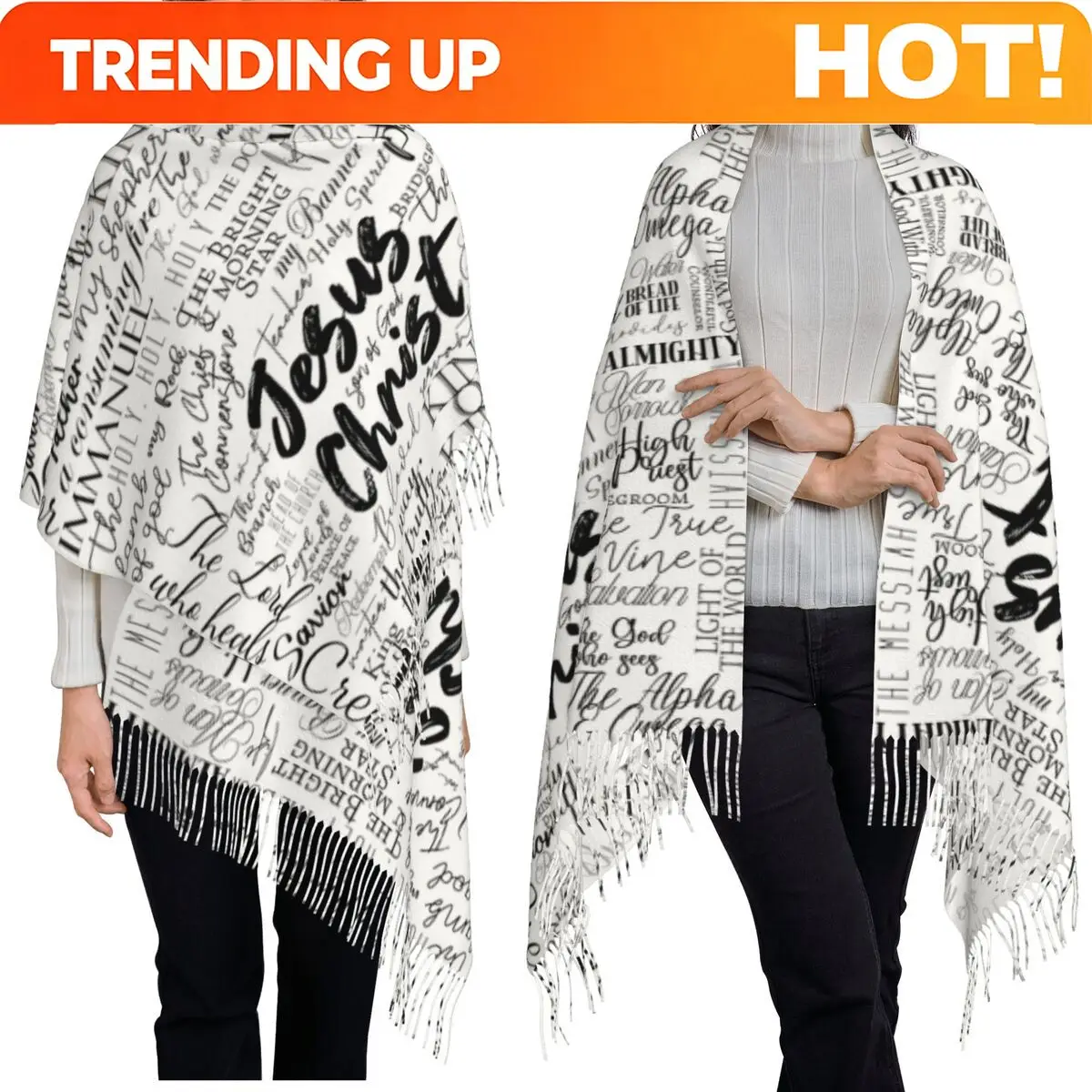 Customization The Names Of God Yeshua Jesus Christian Scarf Tassel Scarves Women Soft Warm Shawls And Wraps Long Fall Winter Sha
