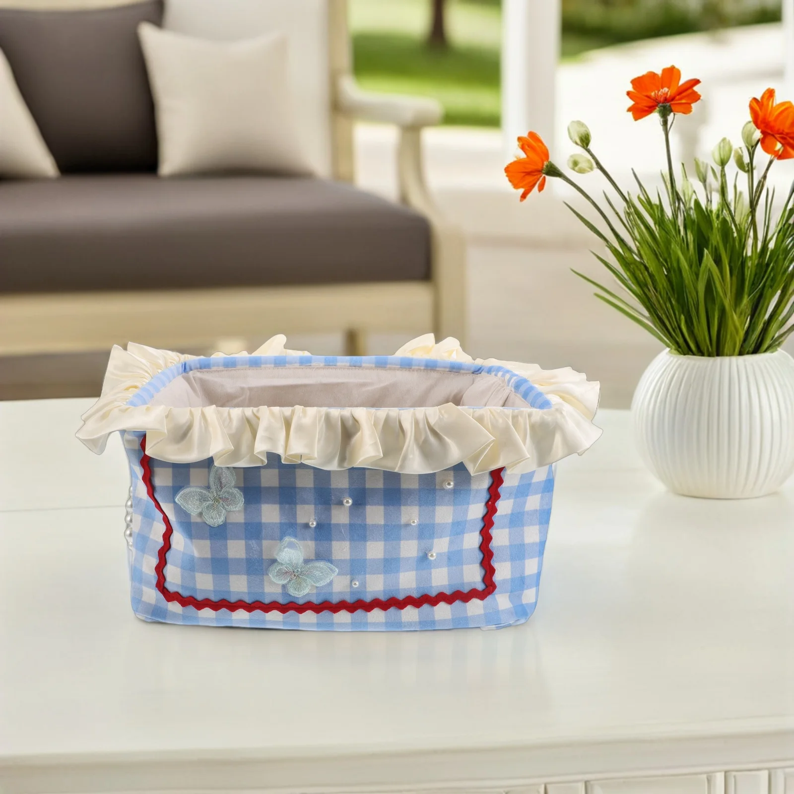 الأميرة نمط سطح المكتب سلة التخزين الدانتيل منقوشة تصميم النسيج المنظم لمكتب القرطاسية أشتات ديكور المنزل والمكتب #3