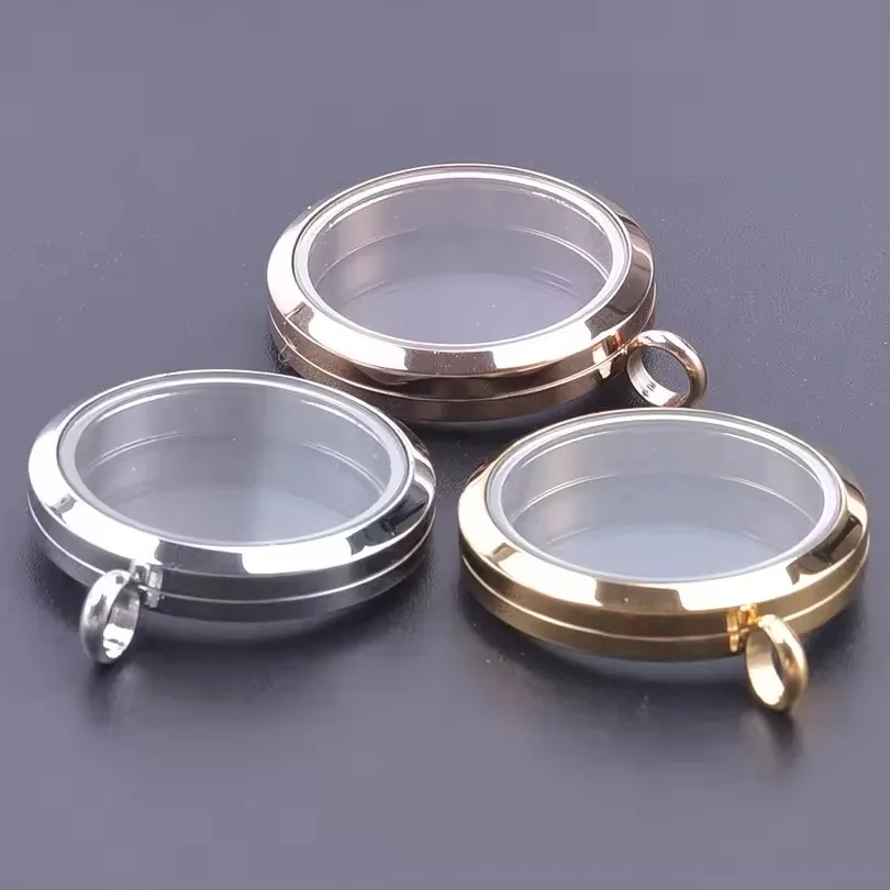

10pcs 35mm Stainless Steel Rust-Proof Glass Floating Charm Locket Pendant Making Photo Necklace for Women Jewelry Bulk Wholesale