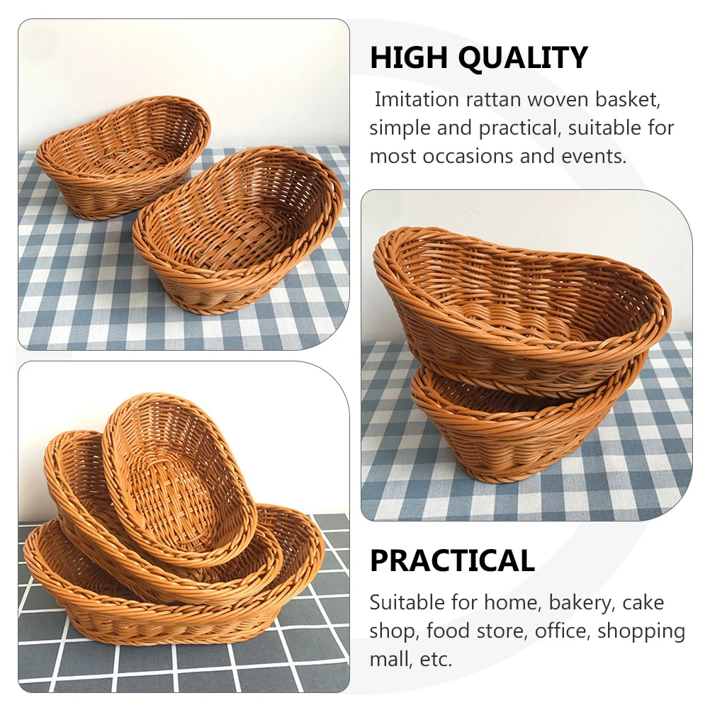 

2Pcs Imitation Rattan Woven Plastic Storage Baskets Kitchen Organizer Fruit Vegetable Bread Snack Holder Plastic Baskets