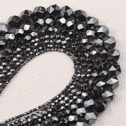 Faceted Black Hematite Natural Stone Loose Spacers Beads For Jewelry Making Charms Bracelet Necklace DIY Accessories 2/3/4/6/8MM