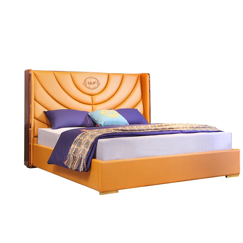 

Leather bed modern model room villa double bed high-end villa clubhouse 1.8 meters double bed