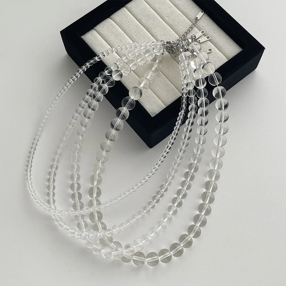 

Transparent Natural Crystal Glass Beads Necklace for Women Simple Chain Collarbone Choker Fashion Jewelry Gift