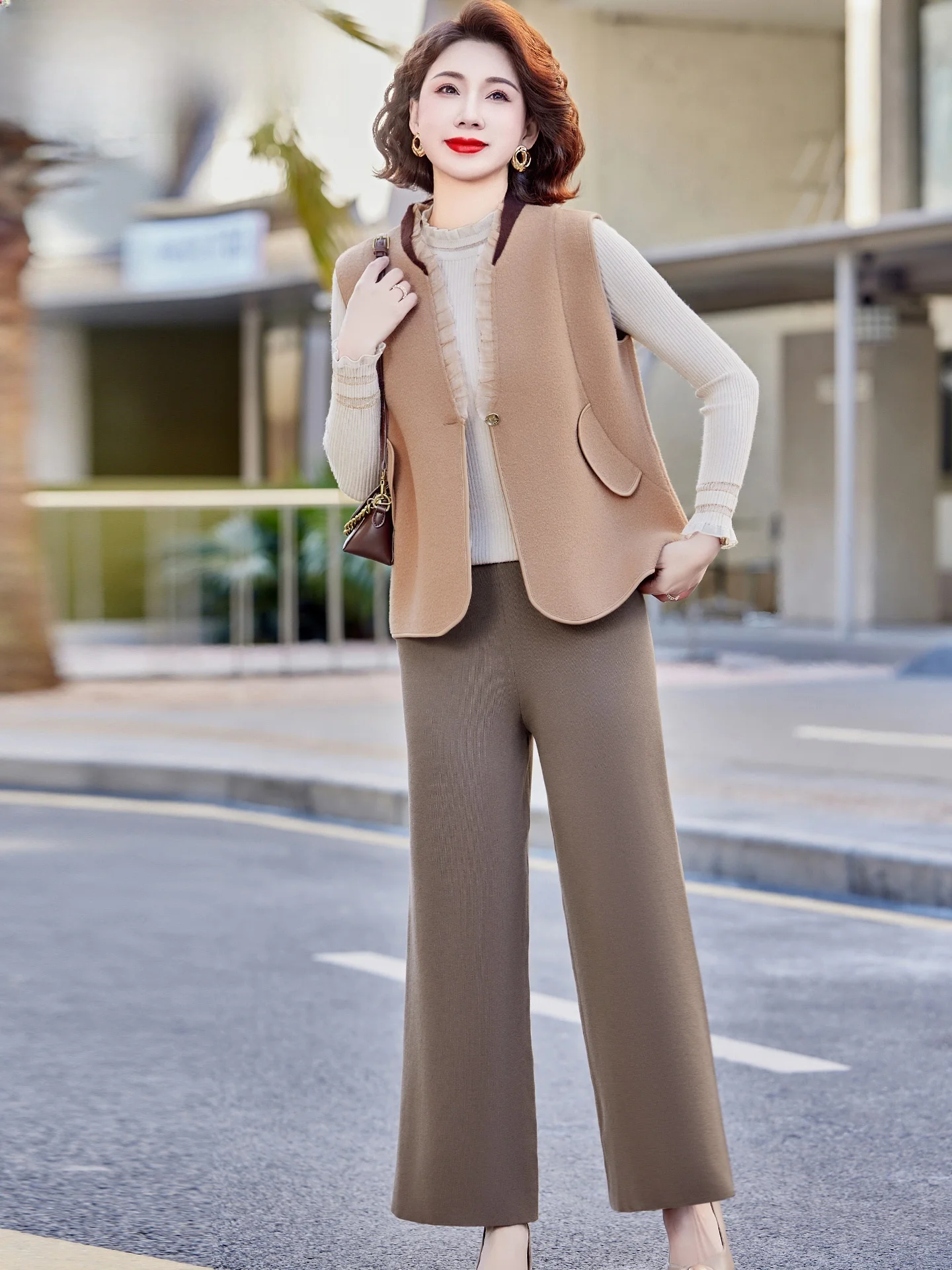 

Ele Knitted Tee-Piece Set Autumn Wear for Women Middle-Aged And ly Faionable And Youthful Korean Sle Loose Fit