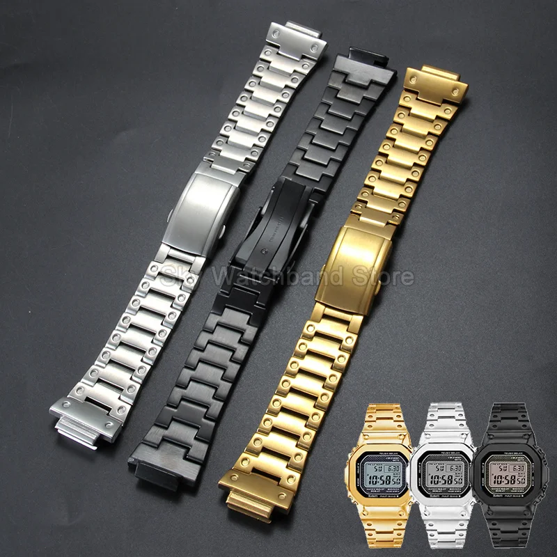 Stainless Steel 16mm Watchband Double Lock Clasp for Casio G-SHOCK GW-B5600 DW-5600/5000 GWX5600 GWM5610 Excellent Breathability