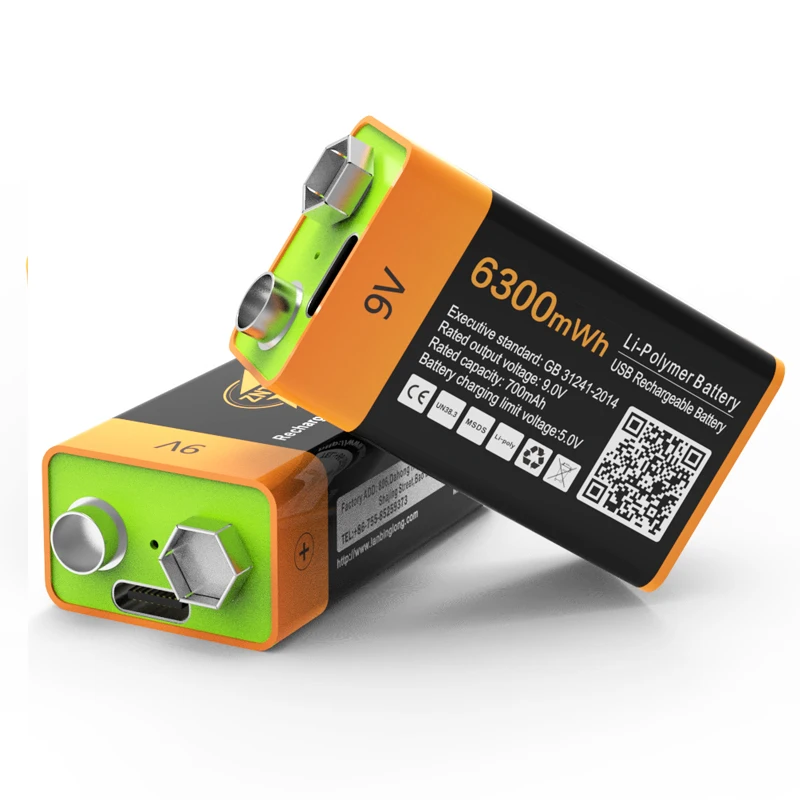 ZNTER 6300mWh 9V batería de litio recargable 6F22 USB batería recargable de polímero de litio para cámara RC