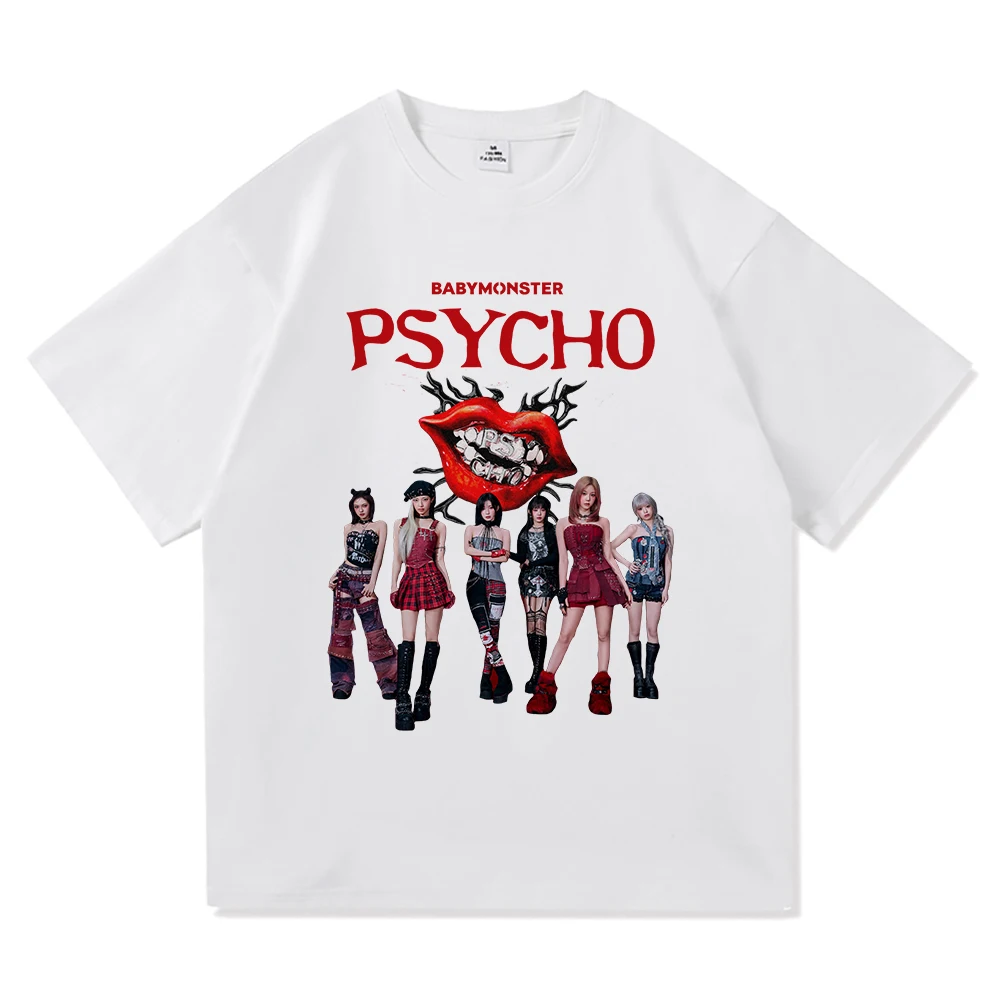 Babymonster نحن نذهبون تي شيرت أغنية جديدة النفسي موضة ريترو الرجال/النساء الملابس خمر Harajuku بلايز عالية الجودة القطن بلايز