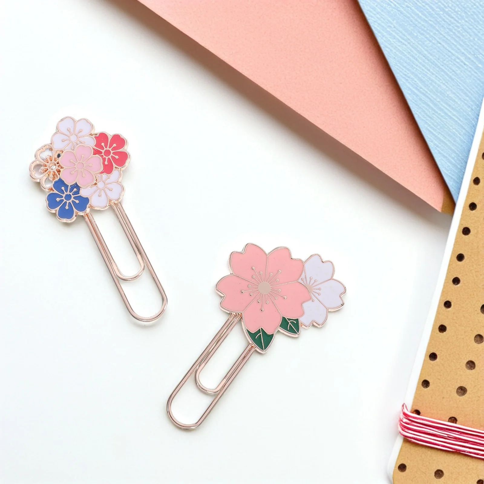 

7pcs Bookmarks Clip Paper Clips Pink Metal Clip Bookmark Metal Floral Design Study Journal Organizer