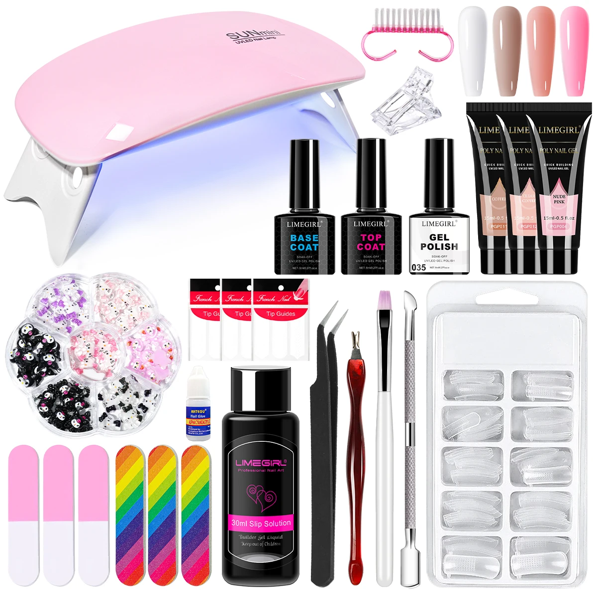 

LIMEGIRL Набор гелей для наращивания ногтей УФ-светодиодный светильник для замачивания Вакуумная основа Гель Французский набор Форма для наращивания ногтей Набор инструментов для художественного дизайна