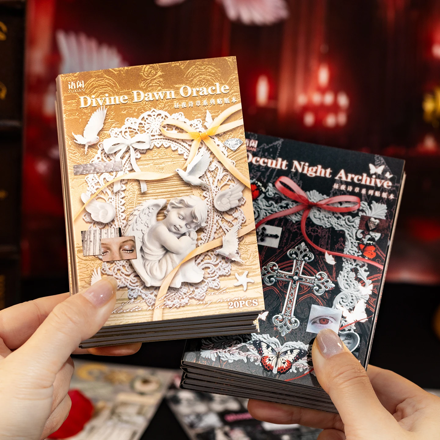 20 Blatt Day Night Poetry Series Retro-Stickerbuch im Gothic-Stil mit Stanzmotiven für DIY-Tagebuch, Scrapbook, Ästhetik und Journal-Zubehör
