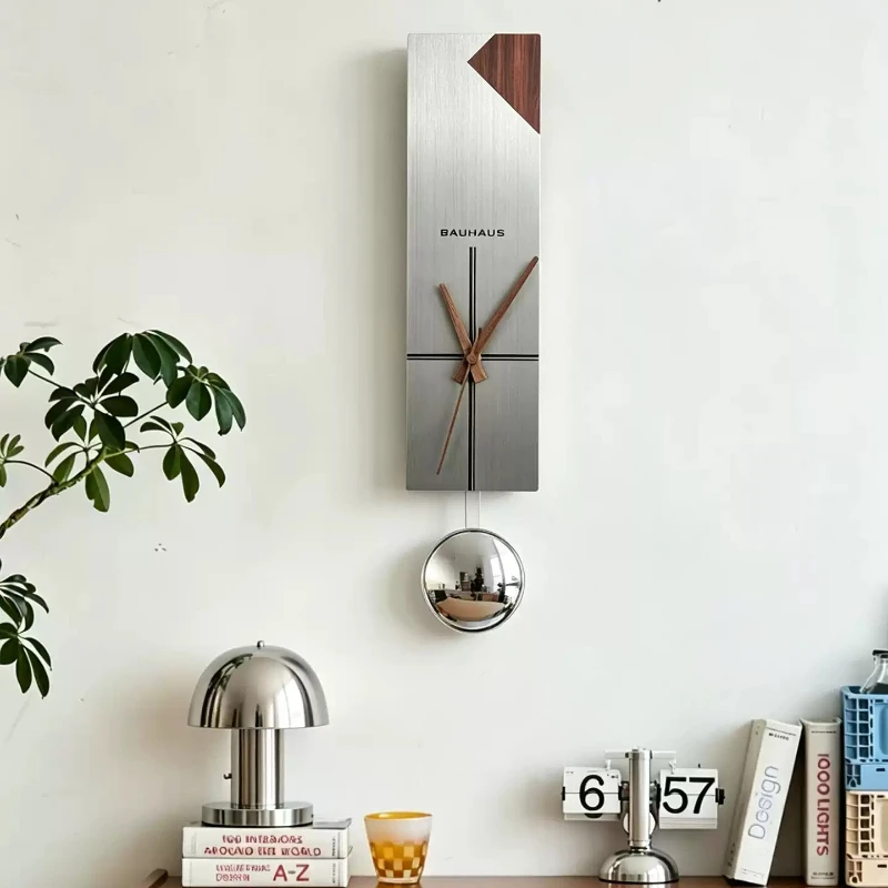 Bauhaus Stainless Steel Wall Clocks Minimalist Creative Timepiece for Living Room High End Modern Wall Decoration Pendulum Clock
