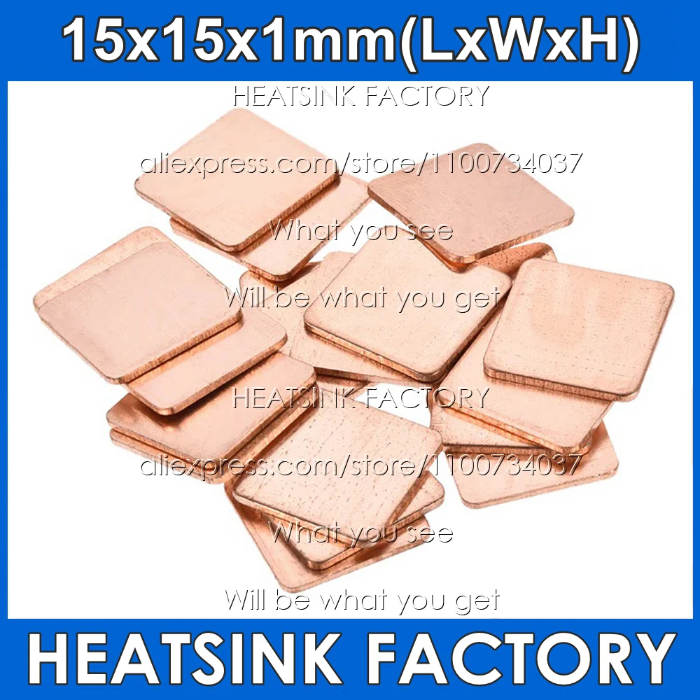 Optional Pure Copper 8pcs 15x15x1mm Heatsinks Shim Sheet Plate With Thermal Tape Laptops Graphic GPU CPU VGA Chip