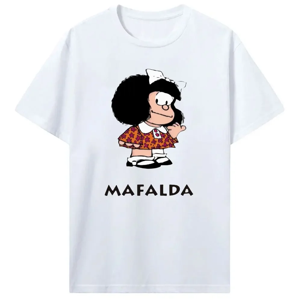 Funny Mafalda Print Women Men T Shirts Pure Cotton Clothes Novelty Short Sleeve Crew Neck Tees T-shirt Y2k Top 100% Cotton Tees