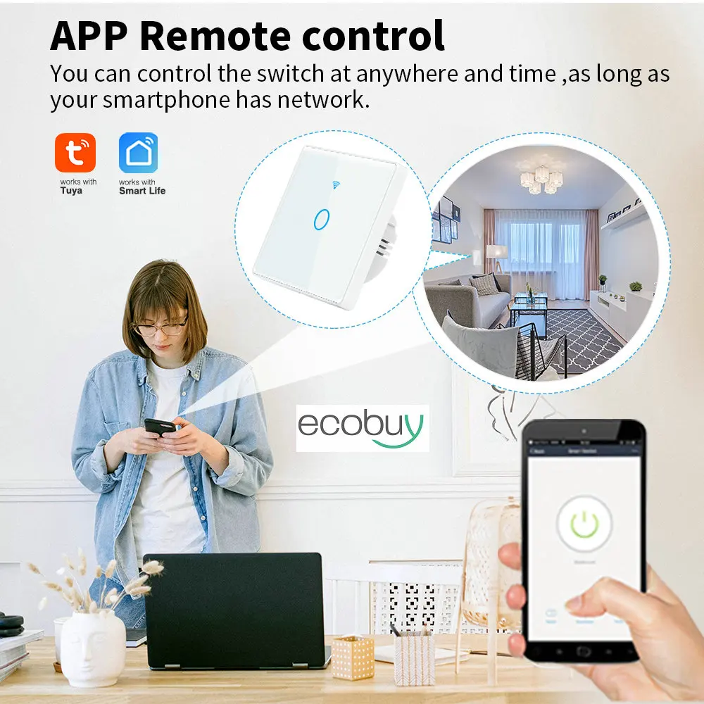 Sakelar Pintar WiFi Sakelar Sentuh Dinding Lampu UE 220V Membutuhkan Kawat Netral Tuya Kehidupan Pintar Bekerja dengan Alexa Google Home 1/2/3/4 Gang