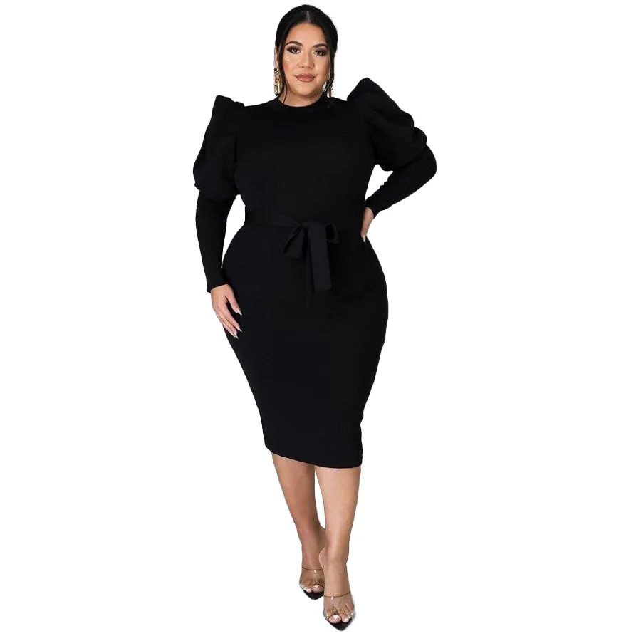 

Wsfec L-4XL Plus Size Women Clothing Fall Long Sleeve Solid Color Bandage Bodycon Business Sexy Elegant Midi Dresses Wholesale