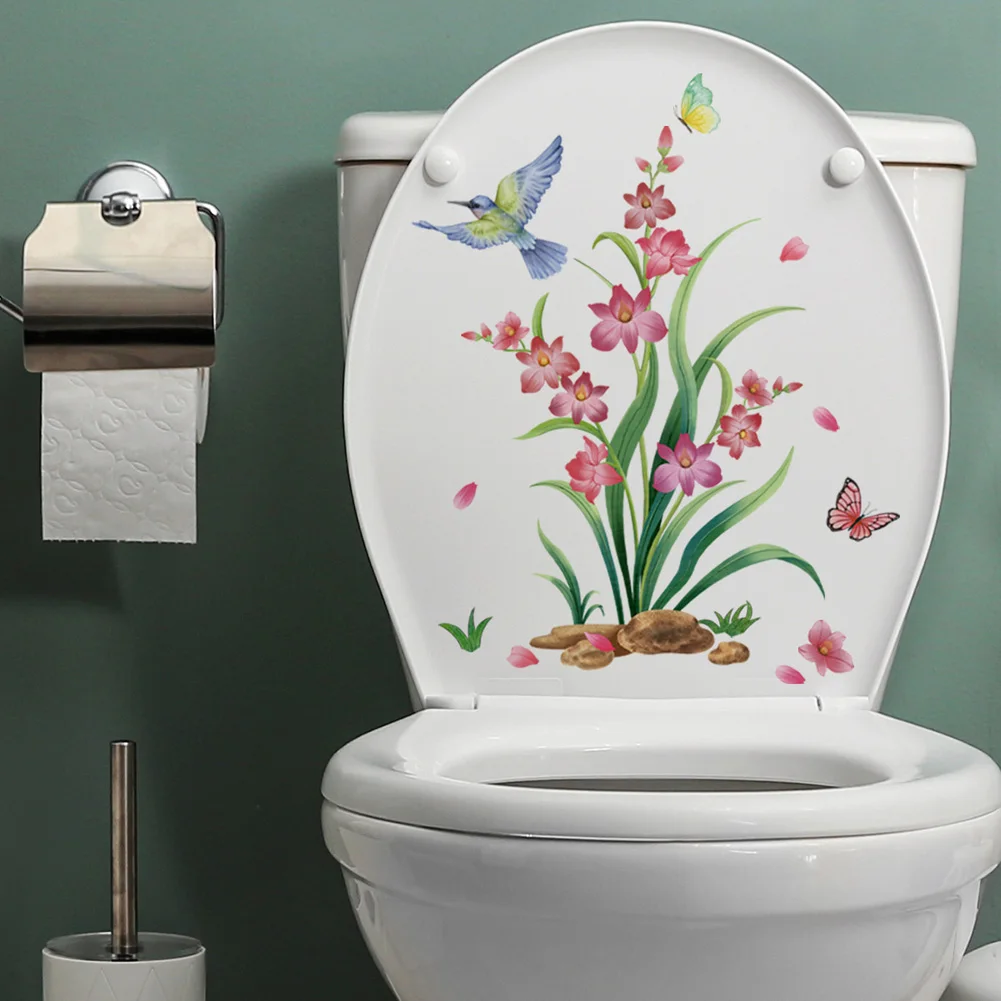 

Flowers Grass Birds Butterflies Wall Stickers Bathroom Toilet Decor Decals Home Decoration Beautiful Self-adhesive Wallpaper