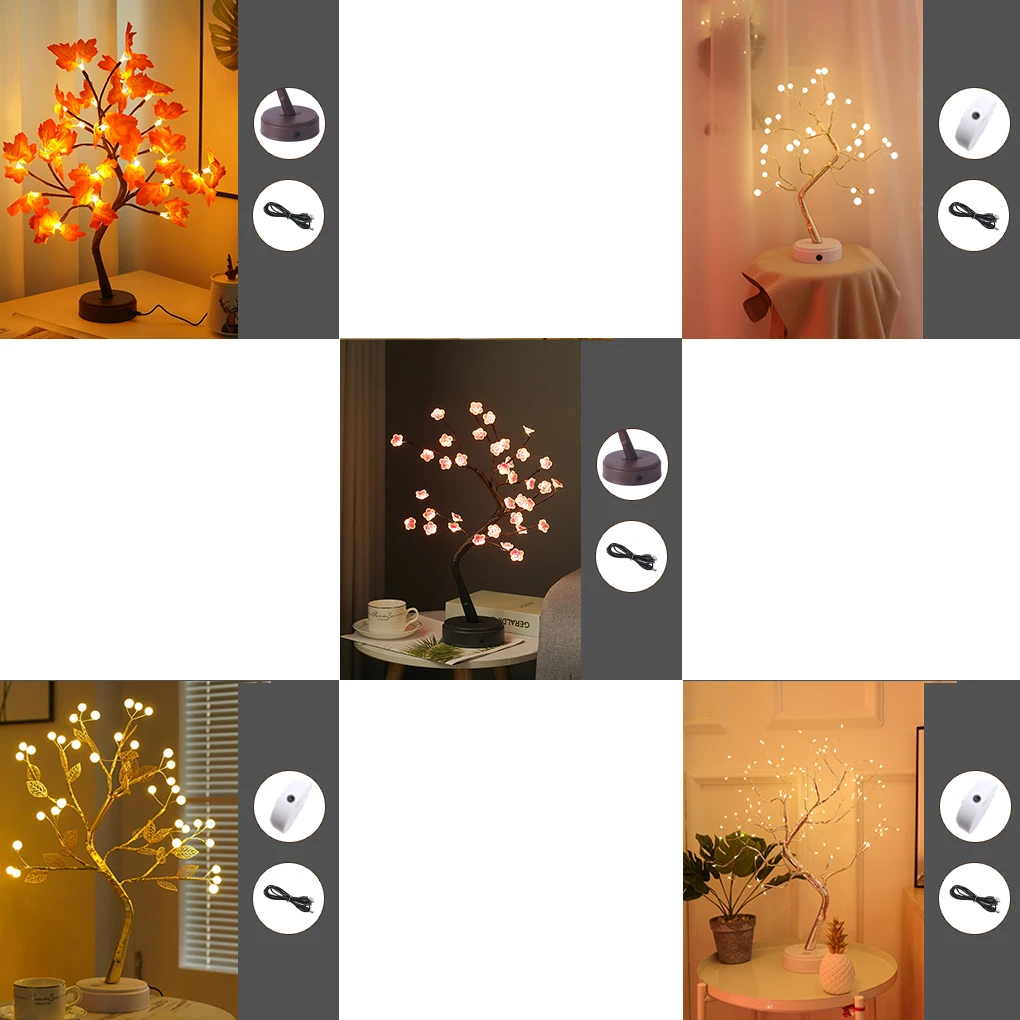 LED Copper Wire Night Light Tree Fairy Lights Home Decoration Night Lamp USB Battery Operated For Bedroom Bedside Table Lamp