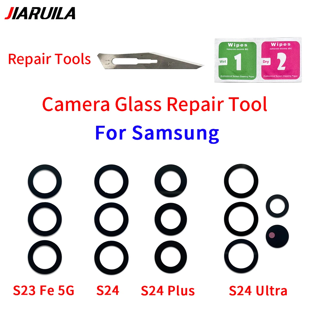 New For Samsung S24 S23 Plus Ultra Fe Camera Glass Lens Back Camera Glass Lens With Glue Sticker Adhesive