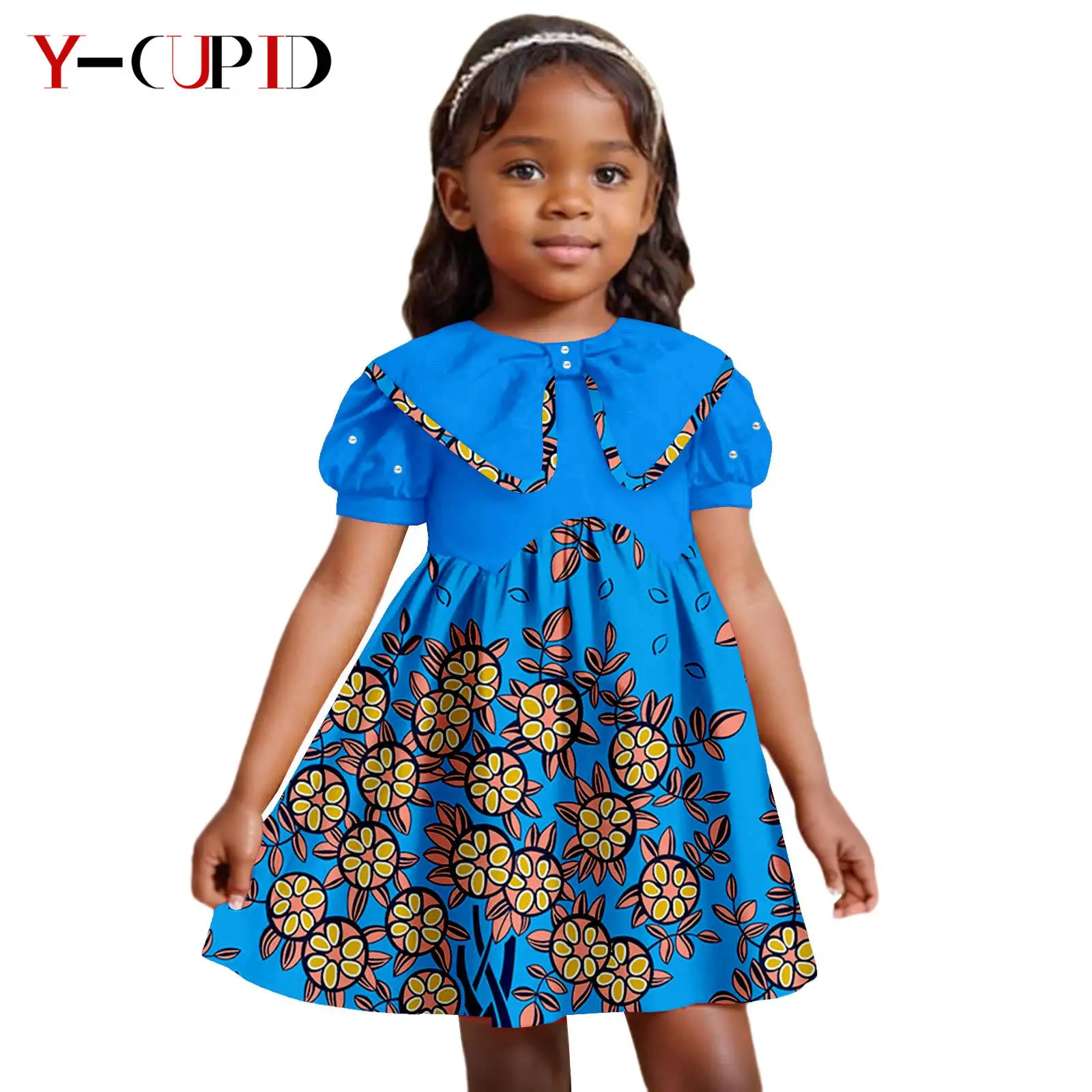 Vestidos estampados africanos para niña, ropa bordada de Ankara, a juego, Bazin Riche, trajes de algodón para niños, 2445017