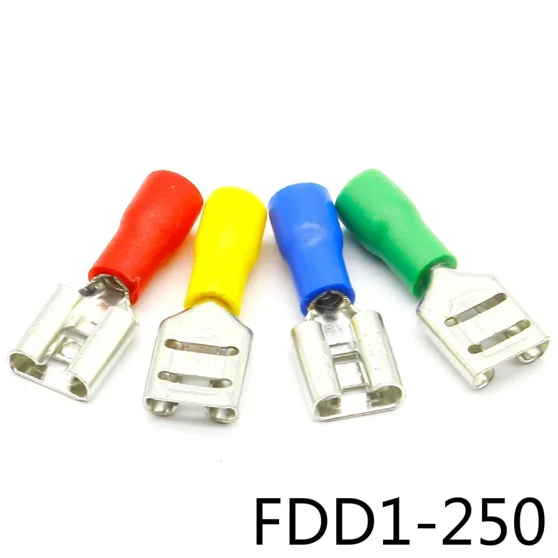 100PCS/Pack FDD1-250 Female Insulated Electrical Crimp Terminal for 22-16 AWG Connectors Cable Wire Connector FDD1.25-250