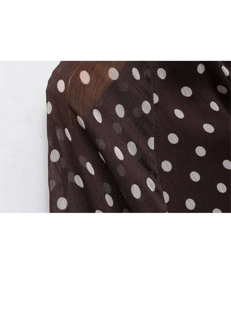 

HH женская мода с бантом и вырезом с длинными рукавами в горошек, тонкая легкая шикарная рубашка, женская элегантная рубашка для отдыха на работу