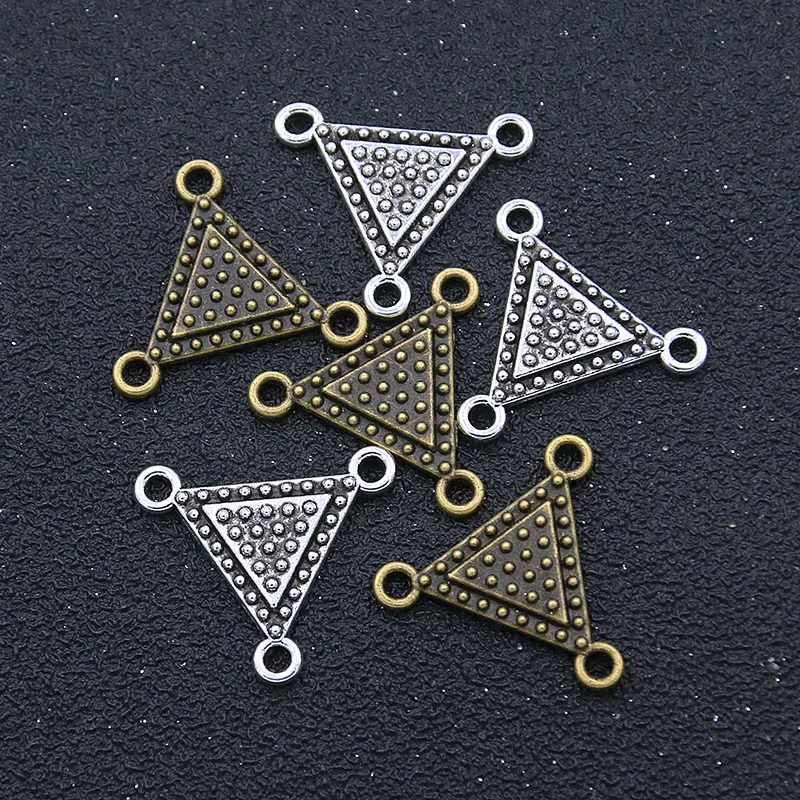 20PCS 20*25mm Two Color Charms Triangle Geometry Metal Alloy Porous Connector DIY Jewelry Marking Accessories