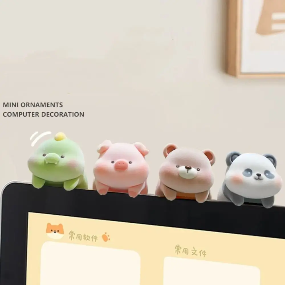 Flocking Computer Monitor Decoration Panda Dog Desk Ornament Screen Animal Model Computer Display Cartoon Center Console Doll