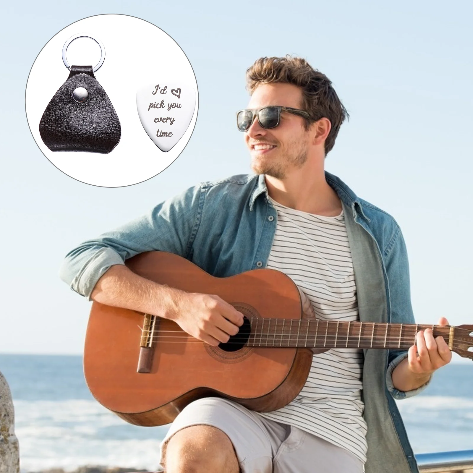 

Pick Keychain Couple Gift Instrument Accessory Metal Guitar Picks Stainless Steel Thumb Lovers Plectrum