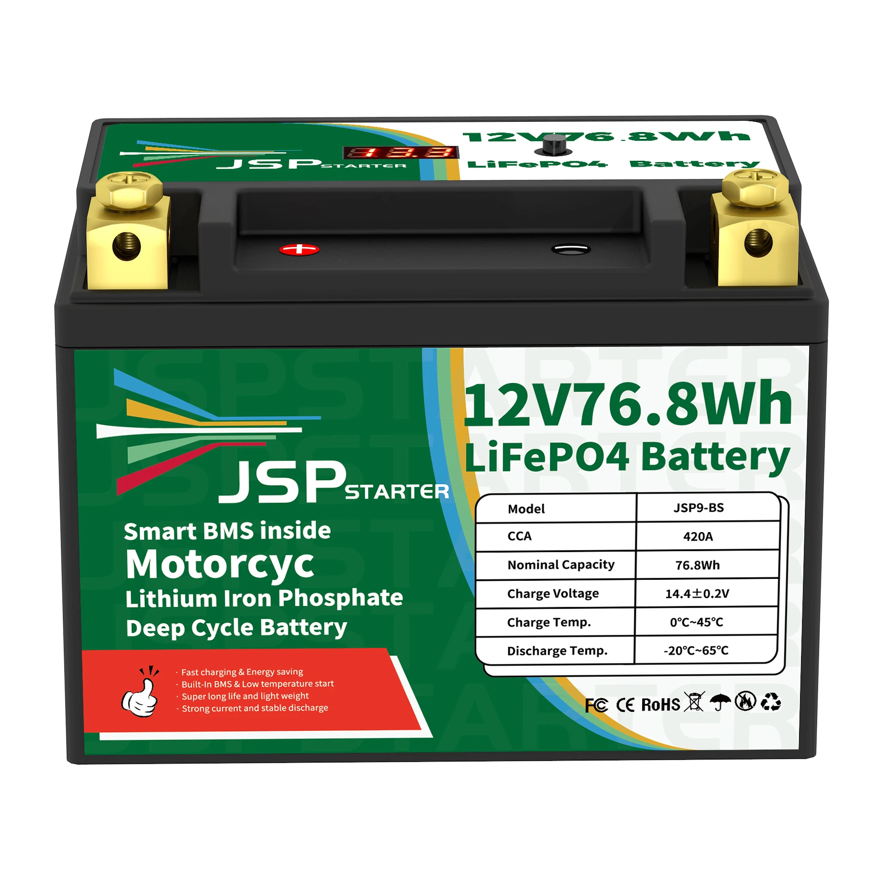 JSP9-BS 12.8V 76.8Wh CCA 420A BMS rozruch motocykla akumulator 12.8V skuter fosforan litowo-żelazowy akumulatory LiFePO4 YTX9-BS