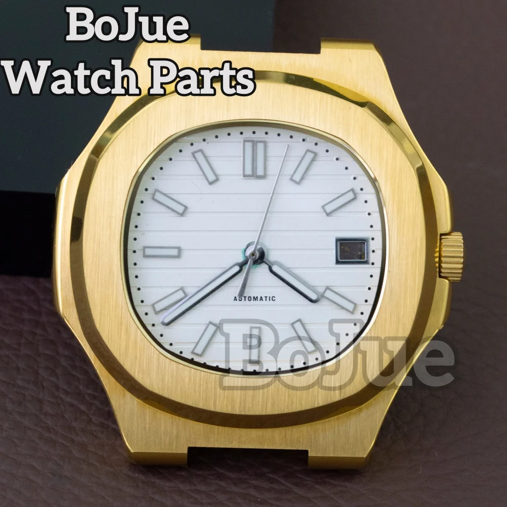 

For Nautilus Gold NH35 Watch Case 316L Stainless Steel Strap Sapphire Glass Waterproof Fit NH36/NH38 Movement Watch Accessories